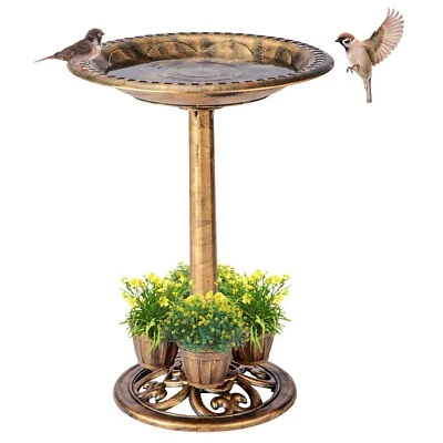 Comedero decorativo para pájaros de 28" para baño de pájaros al aire libre jardín con 4 jardineras Foto 1 de 4