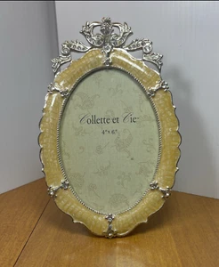 Collette et Cie Ornate Enameled Metal Photo Frame Oval Rhinestone 4/12 X 6 - Picture 1 of 10