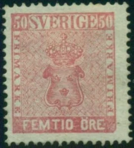 SUECIA #12 (12) 50ore rosa, parte og, bisagra rem, escasa y en buen estado, Scott $600.00 - Imagen 1 de 1