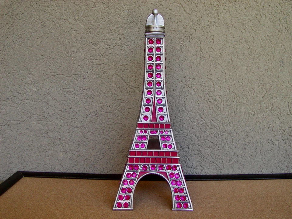 Eiffel Tower Paris France 12" Scale Model Metal Statue with Red Glass Stones - Image 1 of 1