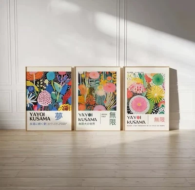 Set Of 3 Yayoi Kusama Canvas Wall Art Prints 30x40cm Poster Style #151 - Image 1 of 4