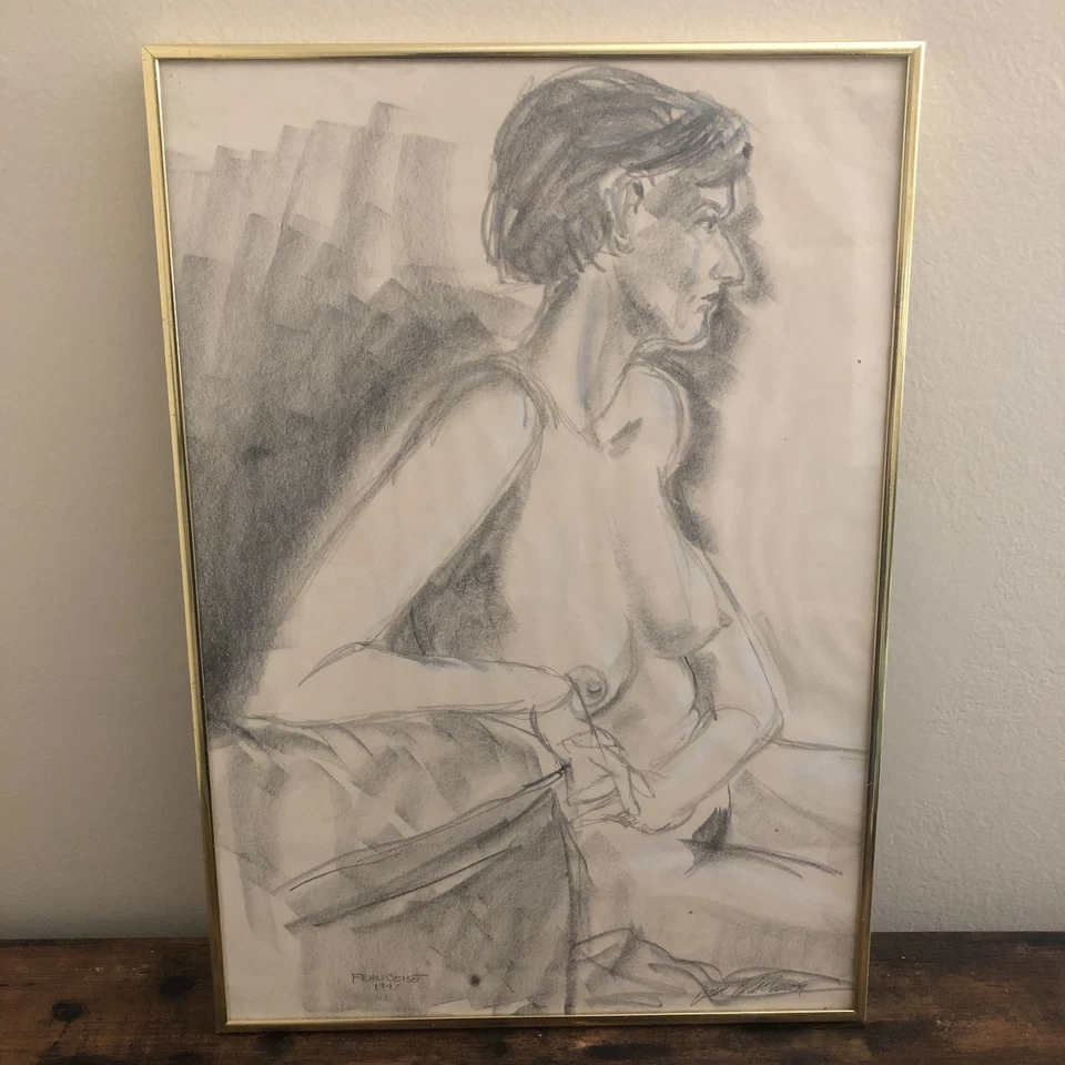 Figura Original Femenina Desnudo Boceto Firmado por Artista No Identificado Enmarcado 1997 Foto 1 de 4