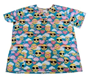 UA Scrubs 3XL Scrub Top Nurse Sunmoji Flamingo Emoji Strawberry Rainbow Medical - Picture 1 of 9
