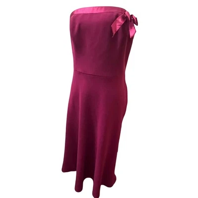 Vestido Liz Claiborne Midi Sin Tirantes Fucsia Satén Lazo Acento Talla 8 Foto 1 de 4
