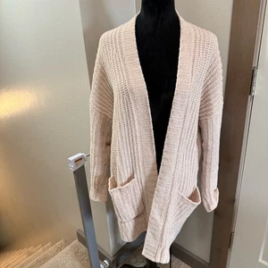 American Eagle Chunky Knit Chenille Open Front Oversized Cardigan Cream Ivory M - Picture 1 of 7