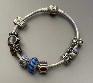 Pandora Sterling Silber Armband S925 ALE mit 10 Pandora Charms 7 Zoll - Bild 1 von 6