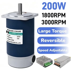 Motor de alta velocidad ajustable reversible 200W DC 12V/24V 1800/3000RPM - Imagen 1 de 12