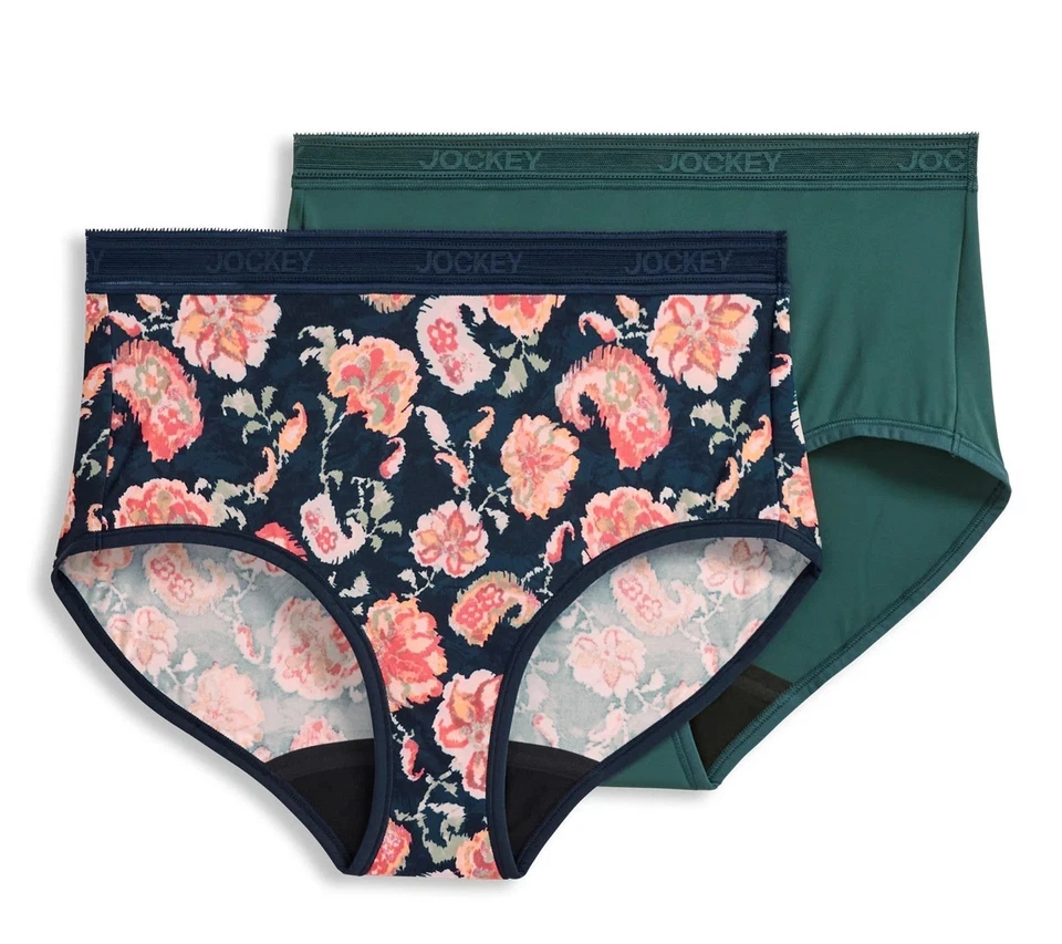 Jockey Worry Free Micro Stretch Brief Panty Set of 2 Pine/Floral M New - Image 1 of 1
