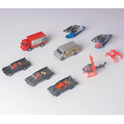 Job Lot Corgi Batman Superman Spiderman, Batmobile, Copter, Playworn Some Damage - Image 1 of 4