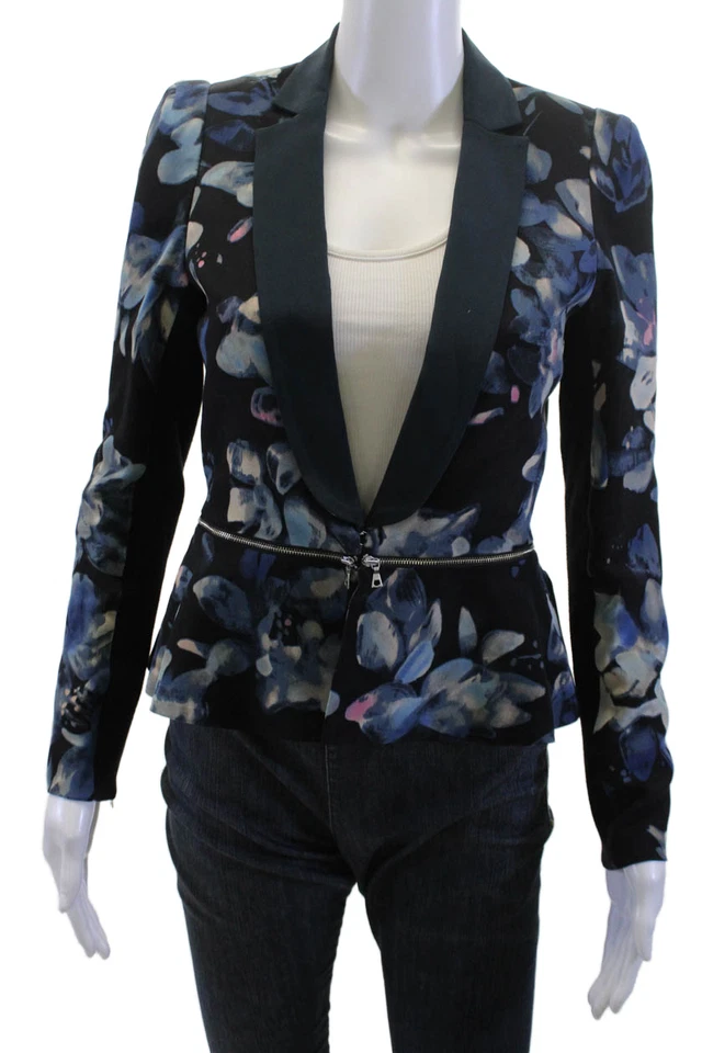 Blazer Rebecca Taylor Mujer Seda Floral Frente Abierto Manga Larga Negro Talla 2 Foto 1 de 4