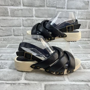 Kelsi Dagger Brooklyn Grove Size 8 Tan Wood & Black Leather Quilted Sandals - Picture 1 of 13