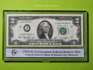 1976 $2 FEDERAL RESERVE NOTE RARE KANSAS CITY MISSOURI IN PCG STAMPS  HOLDER UNC - Picture 1 of 2