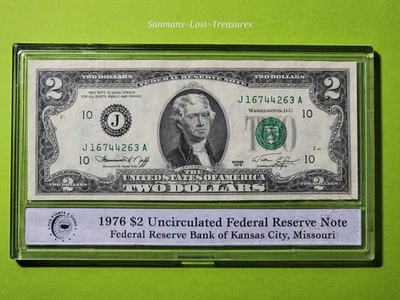 1976 $2 FEDERAL RESERVE NOTE RARE KANSAS CITY MISSOURI IN PCG STAMPS  HOLDER UNC - Image 1 of 2