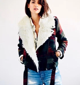 Free People Wool Blend Moto Jacket – Southwestern Aztec Print Sherpa Size Medium - Picture 1 of 8