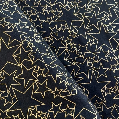 Large Remnant Gilded Black Gold Stars Fabric Cotton Print 96" L  x 35" W - Image 1 of 4
