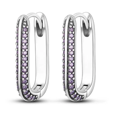 MULA Original U Shape Hoop Earrings Purple CZ Women Jewelry 925 Sterling Silver - Image 1 of 4