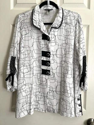 Blusa túnica JOHN MARK para mujer Lagenlook abstracta artística cuello alambre talla S Foto 1 de 4