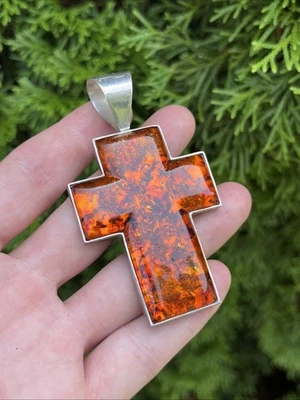 "Collar colgante de plata esterlina Jay King cruz ámbar grande 3,25""" Foto 1 de 4