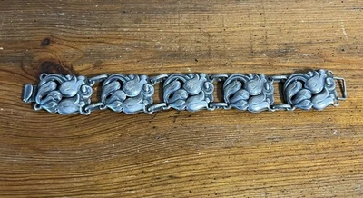 Brazalete de plata esterlina de cinco paneles con flores de lirio de diseño vintage de siete pulgadas Foto 1 de 4