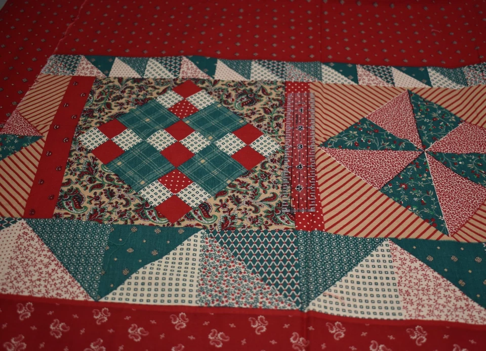 43"x43" BORDER PANEL concord fabrics JOAN KESSLER made USA red green blocks - Image 1 of 4