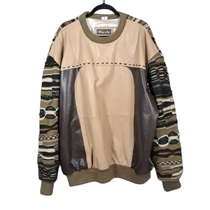 Vintage Man Art 3D Knit Textured Leather Sweater Mens 2x Brown Green Cosby 90s - Picture 1 of 12