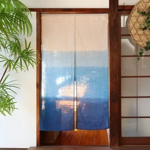MADE IN JAPAN Japanese Noren Curtain - Natural Linen Blend Gradient Blue Home - Picture 1 of 6