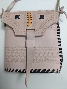 African Crossbody Genuine Natural Leather Handbag Shoulder Strap Off-White color - Picture 1 of 12