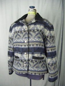 WOOLRICH Vtg Blue Southwestern Denim Stripe Wool Blend Jacket-Bust 45/L,AS-IS - Picture 1 of 10