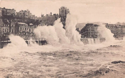 POSTCARD - A ROUGH SEA - HASTINGS - KENT - Image 1 of 2