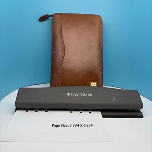 Day-Timer 6-Hole Portable Size Genuine Leather Zipper Binder With Paper Punch - Picture 1 of 19