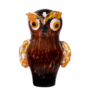 Eule Glasskulptur Gartenfigur Dekoration Glas 29 cm braun - Picture 1 of 7