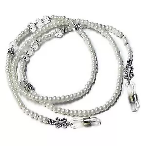 Reading glasses beaded holder lanyard (optional earrings) - white pearl - Picture 1 of 5