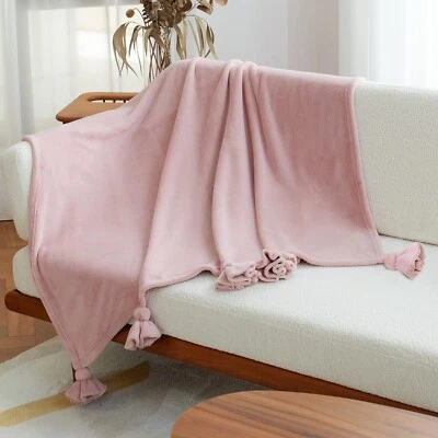 Amelie Home Velvet Throw Blanket with Knot Fringe Rose Pink  50" x 60" - Image 1 of 4