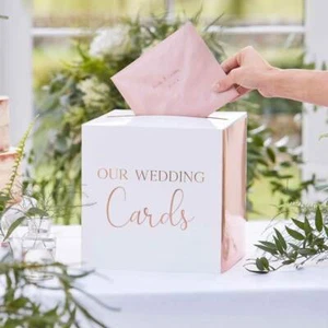 Botanical Rose Gold Wedding Card Box Hen Party Bridal Shower Wishes Gifts - Picture 1 of 2