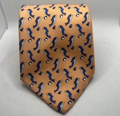 Burberrys Coral Novelty Dolphin Aquatic 100% Silk Neck Tie - Image 1 of 4