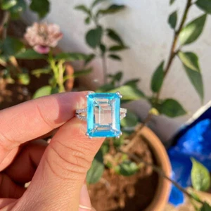 3ct Emerald Cut Aquamarine Diamond Solitaire Engagement Ring 14k White Gold Over - Picture 1 of 9