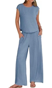 MEROKEETY Womens Two Piece Outfit Lightweight Matching Lounge Set Small - Picture 1 of 8
