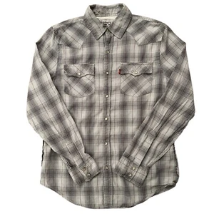Levi's Shirt Mens M Long Sleeve Western Pearl Snap Button Lightweight Plaid Gray - Picture 1 of 6