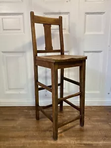 More details for antique victorian english sales clerks tall desk chair / bar stool. 1890-1910