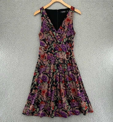 Lauren Ralph Lauren Dress Womens 2 Black Multi Floral Fit & Flare Surplice Knit - Image 1 of 4