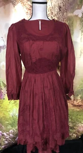 Free People Burgundy Wine Dress Boho , Cotton , Hippie, Summer Lace size 4 - Picture 1 of 6