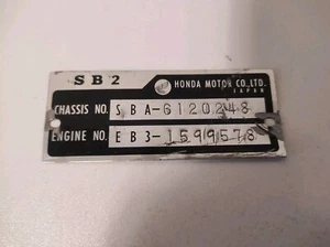 Placa de identificación del motor chasis CVCC de primera generación Honda Civic 1200 SBA SB2 SBE EB3 de colección - Imagen 1 de 4