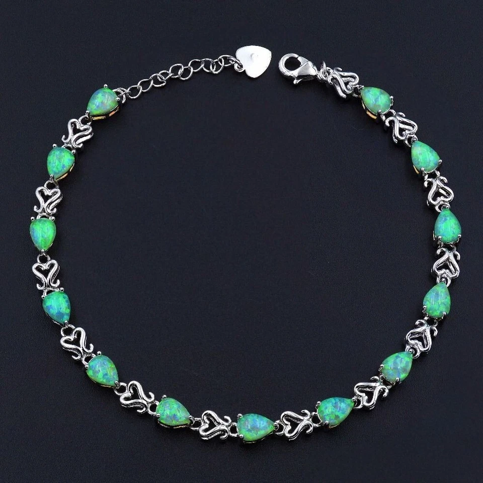 Pulsera Hawaii Verde Ópalo Forma Gota 925 Plata Esterlina Joyería para Mujer Niña Foto 1 de 1