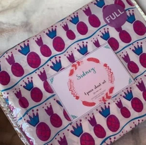 Pineapple Crown Princess Sheet Set NWT Full Pink Purple Blue Royal Tropical - Picture 1 of 4