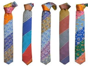 Slim Krawatte Seidenmuster gestreift mit Muster Patchwork Stil - Bild 1 von 9