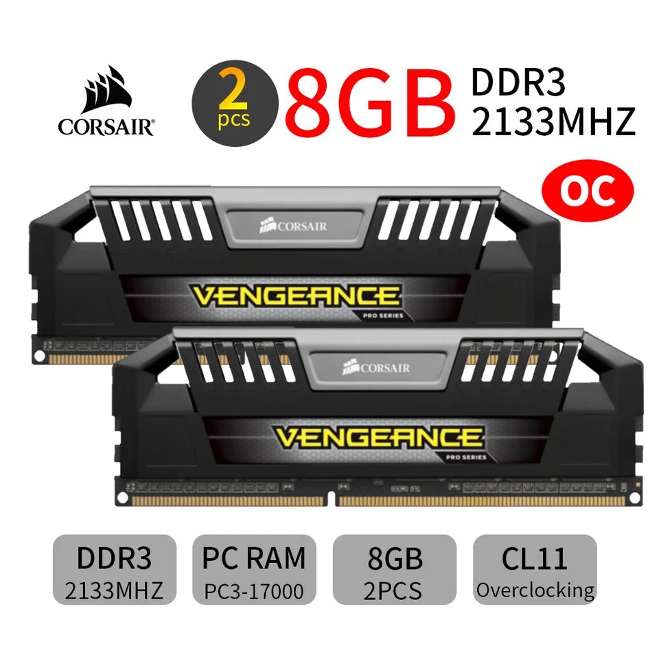 Corsair VENGEANCE Pro 16GB Kit 2x8GB DDR3 OC 2133MHz PC3-17000 Memory Silver AB - Image 1 of 4