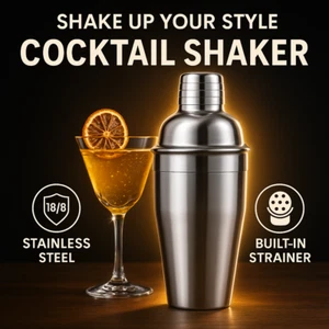 Cocktail Shaker 24oz Stainless Steel Martini Mixer with Strainer Bar Tool Kit - Picture 1 of 10