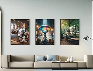 Set of 3 Peaceful Kaws Life Art pieces canvas wall home decor Portrait Gallery - Picture 1 of 6
