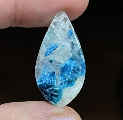 11.3ct 29x15x3.2mm Rare Plancheite Cuprite Shattuckite Dioptase Calcite Cabochon - Image 1 of 4