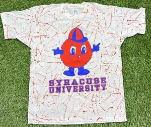 Vintage 90's Syracuse Orange NCAA T-Shirt Paint Splatter AOP Men's M USA - Picture 1 of 12